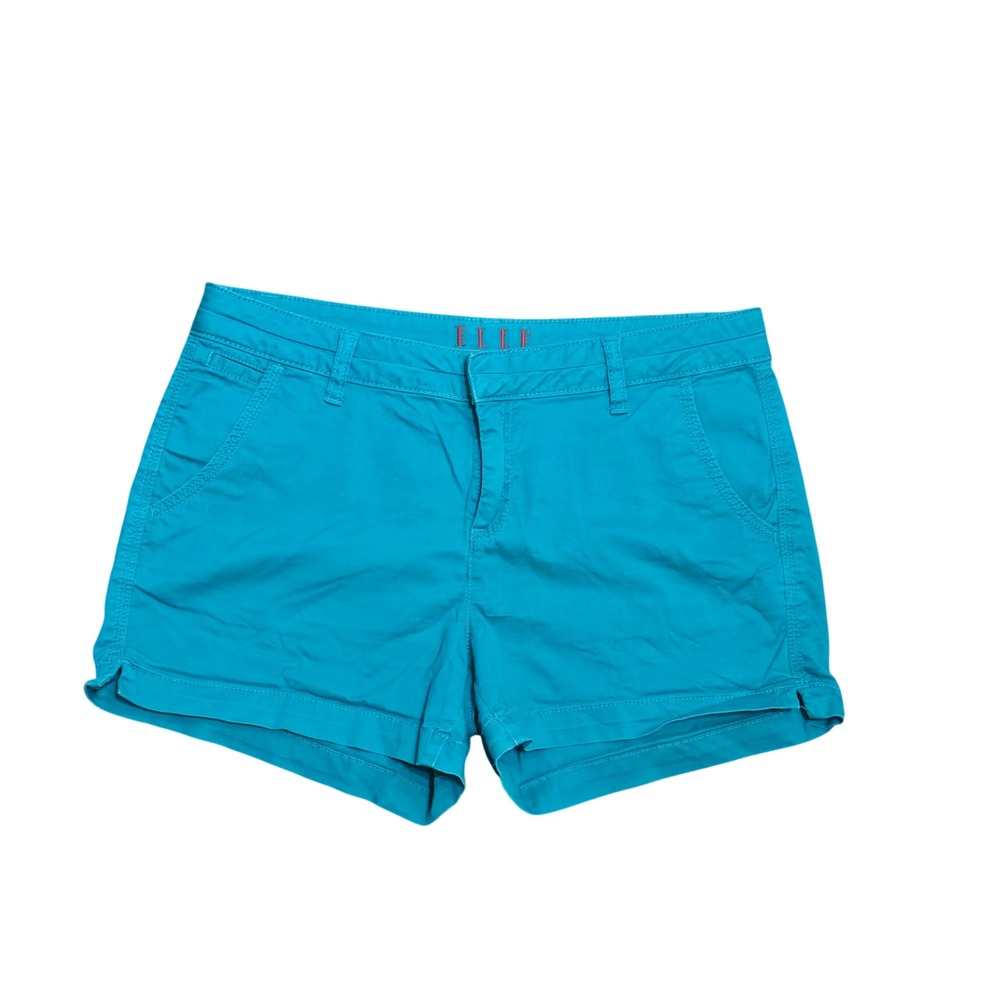 Elle Paris Womens Teal Blue Chino Shorts Size 12 Mid Rise Stretch Casual Summer
